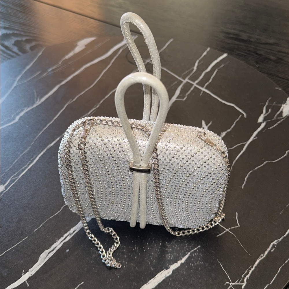 Silver Rhinestone Clutch with Chain Strap - Picture 3 of 8